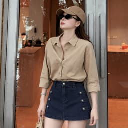 Quần Giả Chân Váy Napoleon AN TÂY Form Ngắn Hack Eo, Cúc Đính Kim Loại #8911-13 Màu Be Trà Sữa, Nâu Choco, Xanh Than 5