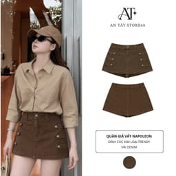 Quần Giả Chân Váy Napoleon AN TÂY Form Ngắn Hack Eo, Cúc Đính Kim Loại #8912 Màu Nâu Choco 1