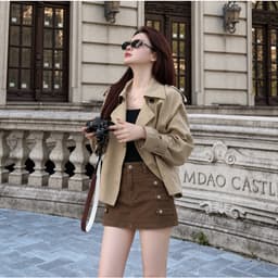 Quần Giả Chân Váy Napoleon AN TÂY Form Ngắn Hack Eo, Cúc Đính Kim Loại #8912 Màu Nâu Choco 5