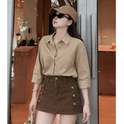 Quần Giả Chân Váy Napoleon AN TÂY Form Ngắn Hack Eo, Cúc Đính Kim Loại #8912 Màu Nâu Choco 6