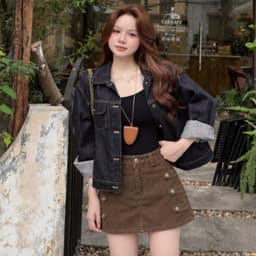 Quần Giả Chân Váy Napoleon AN TÂY Form Ngắn Hack Eo, Cúc Đính Kim Loại #8912 Màu Nâu Choco 3