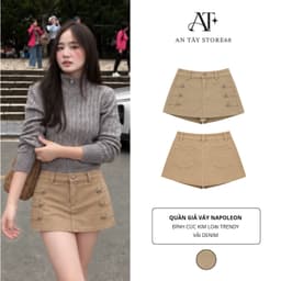 Quần Giả Chân Váy Napoleon AN TÂY Form Ngắn Hack Eo, Cúc Đính Kim Loại #8913 Màu Be Trà Sữa 1