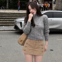 Quần Giả Chân Váy Napoleon AN TÂY Form Ngắn Hack Eo, Cúc Đính Kim Loại #8913 Màu Be Trà Sữa 2
