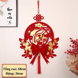 [Tặng Kèm Móc Gắn Tường] Dây Treo Trang Trí Tết Vải Nỉ Đỏ Chữ Nổi Thư Pháp Phúc Lộc Thọ Tết Dáng Quạt Và Thoi T72 3