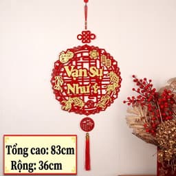 [Tặng Kèm Móc Gắn Tường] Dây Treo Trang Trí Tết Vải Nỉ Đỏ Chữ Nổi Thư Pháp Phúc Lộc Thọ Tết Dáng Quạt Và Thoi T72 4