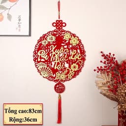 [Tặng Kèm Móc Gắn Tường] Dây Treo Trang Trí Tết Vải Nỉ Đỏ Chữ Nổi Thư Pháp Phúc Lộc Thọ Tết Dáng Quạt Và Thoi T72 8