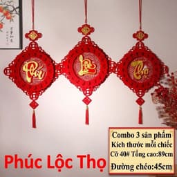 [Tặng Kèm Móc Gắn Tường] Dây Treo Trang Trí Tết Vải Nỉ Đỏ Chữ Nổi Thư Pháp Phúc Lộc Thọ Tết Dáng Quạt Và Thoi T72 2