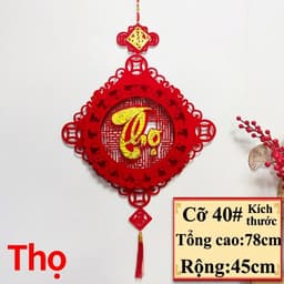 [Tặng Kèm Móc Gắn Tường] Dây Treo Trang Trí Tết Vải Nỉ Đỏ Chữ Nổi Thư Pháp Phúc Lộc Thọ Tết Dáng Quạt Và Thoi T72 9