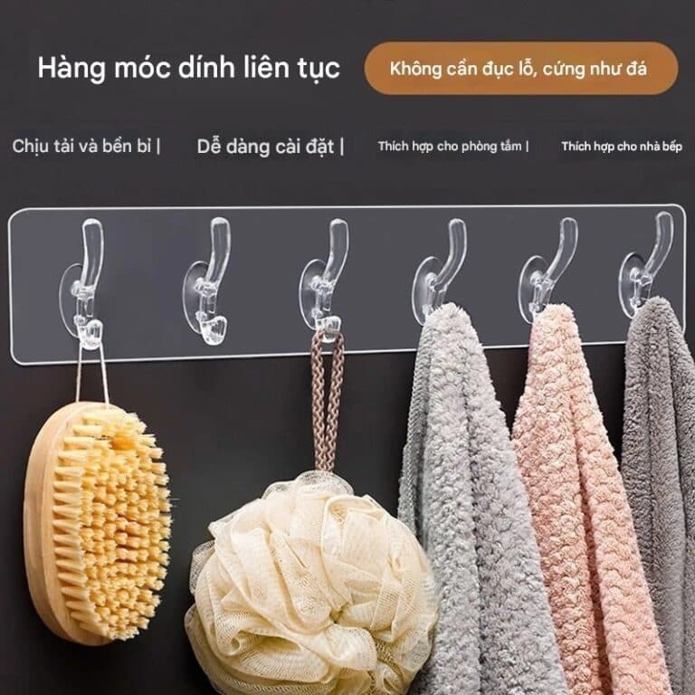 Thanh Treo Dán Tường Trong Suốt 6 Móc. LMS