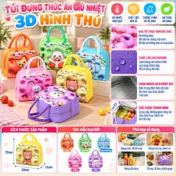 Túi đựng thức ăn giữ nhiệt 3D hình thú và Hộp Inox Đựng Thực Phẩm Chữ Nhật/ Tròn. LMS 1