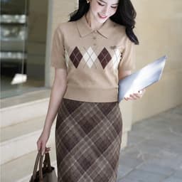 Áo Len Nữ Cổ Bẻ Polo Họa Tiết Caro Quả Trám Phong Cách Hàn Quốc 5