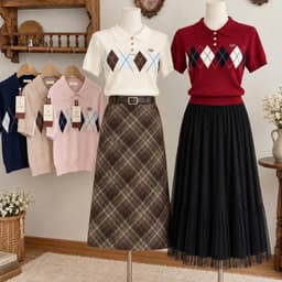 Áo Len Nữ Cổ Bẻ Polo Họa Tiết Caro Quả Trám Phong Cách Hàn Quốc 6