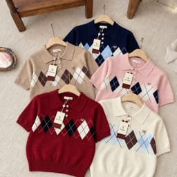 Áo Len Nữ Cổ Bẻ Polo Họa Tiết Caro Quả Trám Phong Cách Hàn Quốc 7
