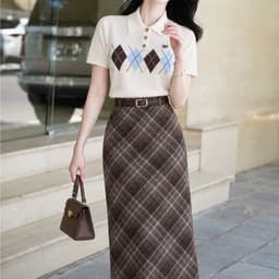 Áo Len Nữ Cổ Bẻ Polo Họa Tiết Caro Quả Trám Phong Cách Hàn Quốc 3