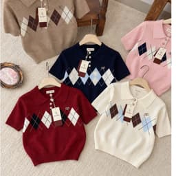 Áo Len Nữ Cổ Bẻ Polo Họa Tiết Caro Quả Trám Phong Cách Hàn Quốc 8