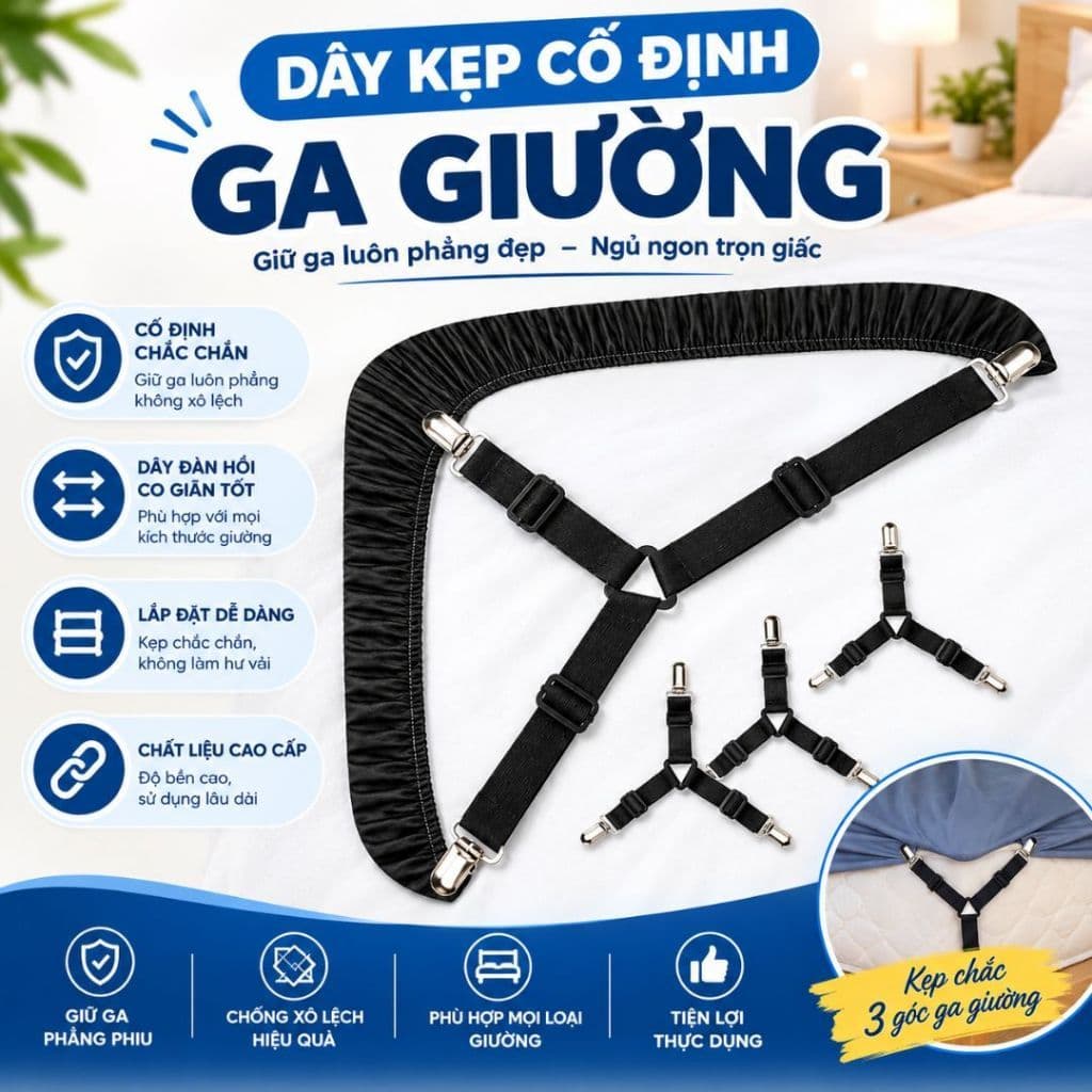 [ COMBO 4 ] Kẹp Ga Giường Cố Định Ga Chống Xê Dịch VINALUXURY Kẹp Cố Định Drap 3 Chấu Tiện Lợi