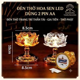Đèn Thờ Hoa Sen LED Cao Cấp Gia Dụng Tạ Hùng Anh – Dùng 2 Pin AA Viền Mạ Vàng Trang Trí Bàn Thờ Thần Tài, Gia Tiên, Phật 1