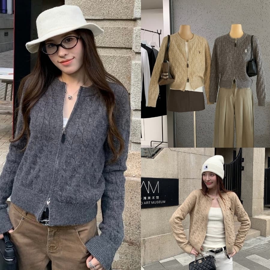 𝑾𝑮𝑾𝑬 𝑺𝒕𝒖𝒅𝒊𝒐 𝒙 𝑬𝑵𝑬𝑵 Áo Len Cardigan Nữ Vặn Thừng Nổi Thêu Ngựa Basic Phong Cách Hàn Quốc 11581