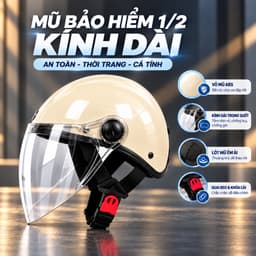Mũ bảo hiểm 1/2 có kính dài, chống lóa - Nhiều màu, cute, phù hợp cho mọi lứa tuổi, bảo hành 12 tháng 1