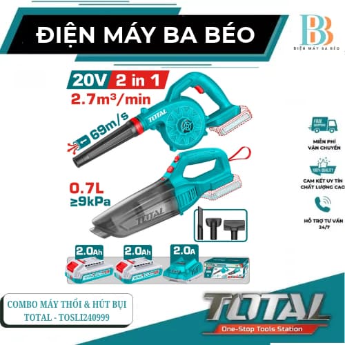 Bộ combo máy thổi bụi TABLI2078 và may hút bụi 0.7L TVLI20158 dùng pin 20V TOTAL - TOSLI240999