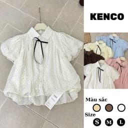 Áo sơ mi voan tơ chấm bi nhí tay ngắn phồng dáng xòe babydoll thắt nơ cổ phong cách tiểu thư basic KENCO MA1113 1