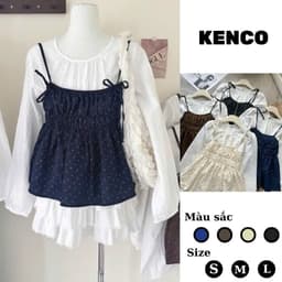 Sét áo kiểu nữ 2 món phối áo voan tơ trắng tay dài kèm áo 2 dây hoa nhí nhún eo xòe nhẹ tiểu thư.CLOTHING MA009977 1