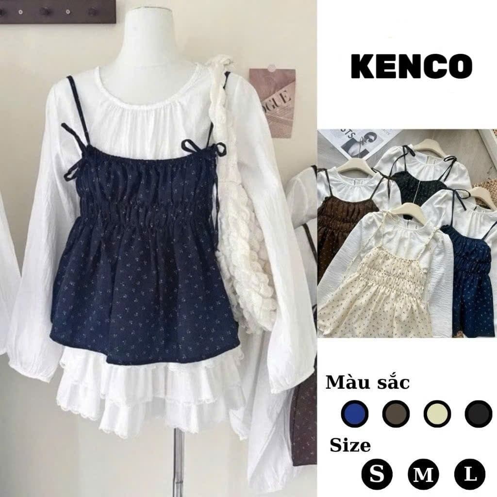 Sét áo kiểu nữ 2 món phối áo voan tơ trắng tay dài kèm áo 2 dây hoa nhí nhún eo xòe nhẹ tiểu thư.CLOTHING MA009977