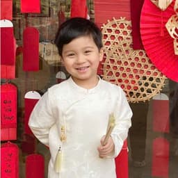 Áo dài bé trai Khánh Đình - chất liệu gấm mềm cao cấp - kết hợp đính cục và icon nổi bật - màu trắng sữa nam  tính 4