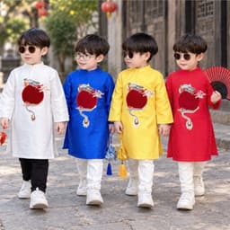 Áo dài bé trai thêu rồng 4 màu - chất liệu gấm cao cấp mềm cho bé - thích hợp mặc trung thu lễ tết 1