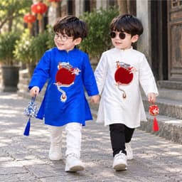 Áo dài bé trai thêu rồng 4 màu - chất liệu gấm cao cấp mềm cho bé - thích hợp mặc trung thu lễ tết 5