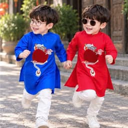 Áo dài bé trai thêu rồng 4 màu - chất liệu gấm cao cấp mềm cho bé - thích hợp mặc trung thu lễ tết 4