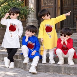 Áo dài bé trai thêu rồng 4 màu - chất liệu gấm cao cấp mềm cho bé - thích hợp mặc trung thu lễ tết 6