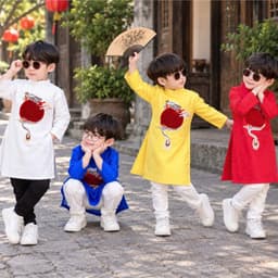 Áo dài bé trai thêu rồng 4 màu - chất liệu gấm cao cấp mềm cho bé - thích hợp mặc trung thu lễ tết 3