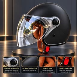 Mũ Bảo Hiểm 3/4 kính dài cho cả Nam và Nữ -  Kính chắn gió, che nắng, che mưa, nhiều màu, bảo hành 12 tháng 2