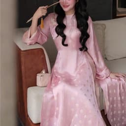 Áo dài cách tân cổ tròn chấm bi - dáng suông - chất liệu vải tơ tằm cao cấp - kèm quần đồng chất - sang trọng - nhẹ nhàn 3