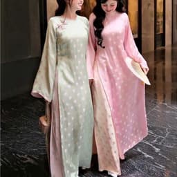 Áo dài cách tân cổ tròn chấm bi - dáng suông - chất liệu vải tơ tằm cao cấp - kèm quần đồng chất - sang trọng - nhẹ nhàn 5