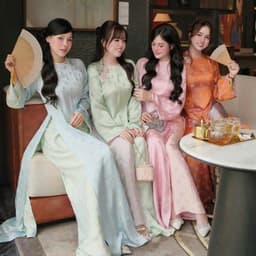 Áo dài cách tân cổ tròn chấm bi - dáng suông - chất liệu vải tơ tằm cao cấp - kèm quần đồng chất - sang trọng - nhẹ nhàn 4