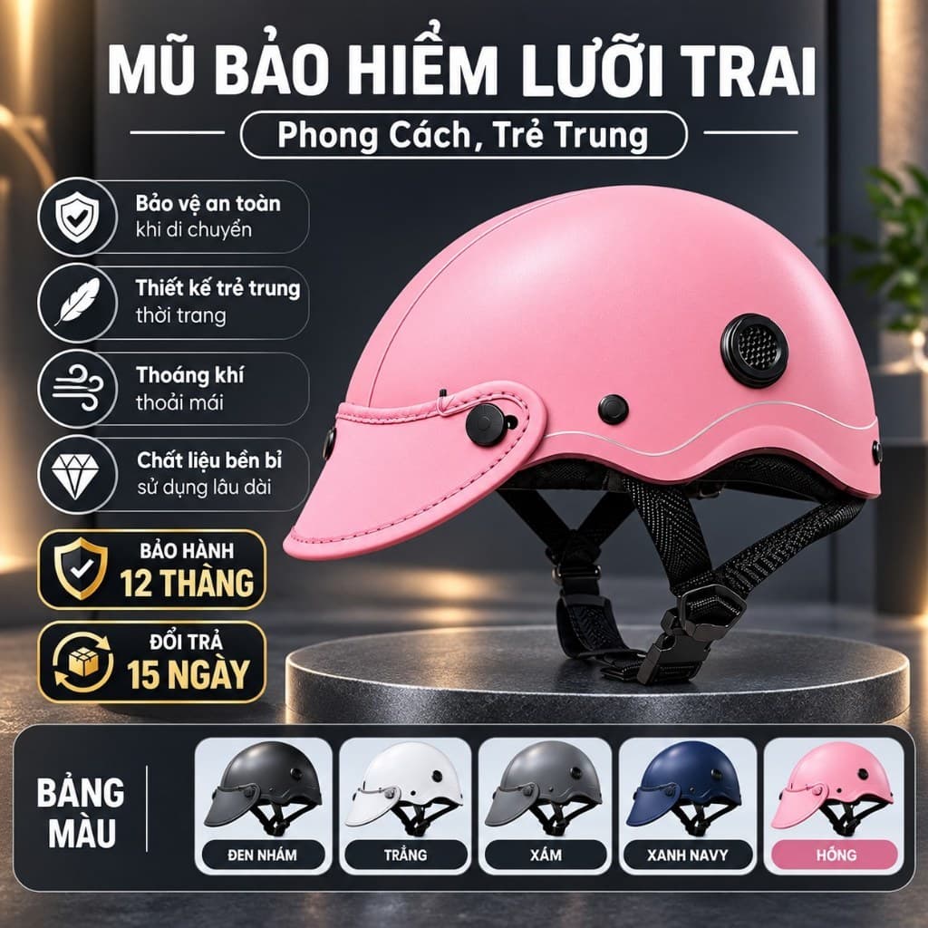 Nón Bảo Hiểm Lưỡi Trai ANFAGO HELMETS Trơn & Vân Carbon Cao Cấp, Freesize Nam Nữ, Bảo Hành 12 Tháng
