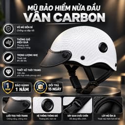 Nón bảo hiểm lưỡi trai liền vân cacbon - Năng động, phù hợp đi phố và đi học, dành cho cả nam và nữ. 1