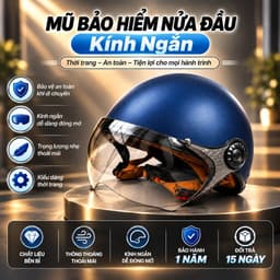 Nón bảo hiểm 1/2 dáng trơn kính ngắn - An toàn, nhiều màu thời trang, cá tính, bảo hành 12 tháng 1