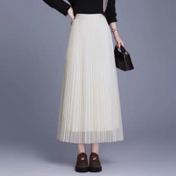 🌷 Chân Váy Maxi Xếp Ly Nhỏ Nữ Dáng Dài Phối Voan 2 Lớp Thanh Lịch Phong Cách Hàn Quốc Màu Đen Nâu Kem 1