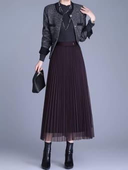 🌷 Chân Váy Maxi Xếp Ly Nhỏ Nữ Dáng Dài Phối Voan 2 Lớp Thanh Lịch Phong Cách Hàn Quốc Màu Đen Nâu Kem 4