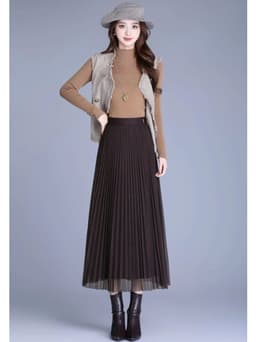 🌷 Chân Váy Maxi Xếp Ly Nhỏ Nữ Dáng Dài Phối Voan 2 Lớp Thanh Lịch Phong Cách Hàn Quốc Màu Đen Nâu Kem 3