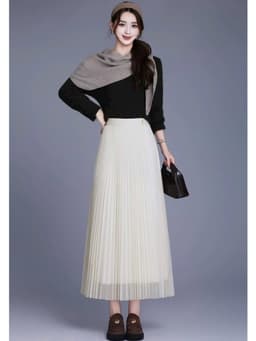 🌷 Chân Váy Maxi Xếp Ly Nhỏ Nữ Dáng Dài Phối Voan 2 Lớp Thanh Lịch Phong Cách Hàn Quốc Màu Đen Nâu Kem 6