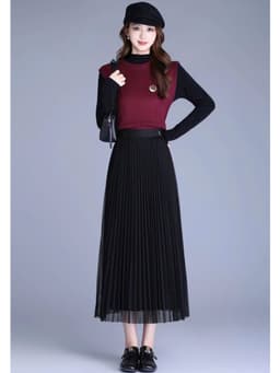 🌷 Chân Váy Maxi Xếp Ly Nhỏ Nữ Dáng Dài Phối Voan 2 Lớp Thanh Lịch Phong Cách Hàn Quốc Màu Đen Nâu Kem 5