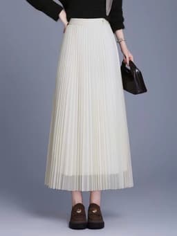 🌷 Chân Váy Maxi Xếp Ly Nhỏ Nữ Dáng Dài Phối Voan 2 Lớp Thanh Lịch Phong Cách Hàn Quốc Màu Đen Nâu Kem 8