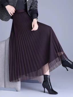 🌷 Chân Váy Maxi Xếp Ly Nhỏ Nữ Dáng Dài Phối Voan 2 Lớp Thanh Lịch Phong Cách Hàn Quốc Màu Đen Nâu Kem 10