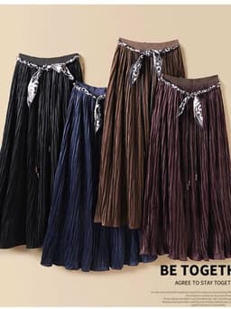 🌷 Chân Váy Xếp Ly Dài Màu Nâu Tím Vintage Cạp Cao Phối Khăn Họa Tiết Thanh Lịch Phong Cách Hàn Quốc 8