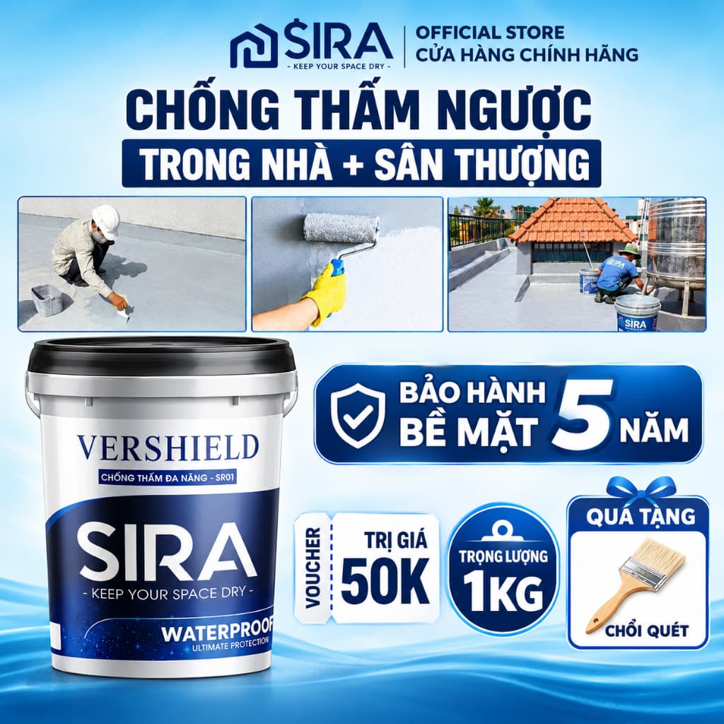 Sơn chống Thấm Tường Nhà, Sàn Mái, Sân Thượng, Máng Xối, Trần Nhà- SIRA SR01