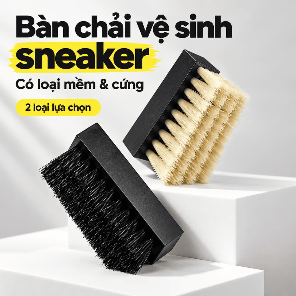 Bàn chải vệ sinh giày sneaker BIKI thân đen, loại lông mềm hoặc lông cứng làm sạch thân và đế giày
